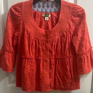 Anthropologie Women's Coral Cotton Peplum Jacket